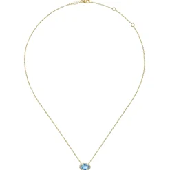 Gabriel & Co. 14K Yellow Gold Oval Blue Topaz and Diamond Halo Pendant Necklace