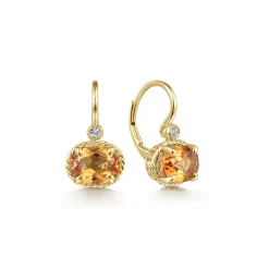 Online Gabriel & Co. 14K Yellow Gold Oval Citrine and Diamond Leverback Earrings