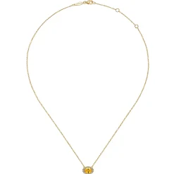 Gabriel & Co. 14K Yellow Gold Oval Citrine and Diamond Halo Pendant Necklace