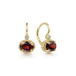 Online Gabriel & Co. 14K Yellow Gold Oval Garnet and Diamond Leverback Earrings