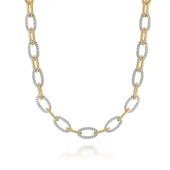 Discount Gabriel & Co. 14K Yellow Gold Oval Link Chain Necklace with Pave Diamond Link Stations