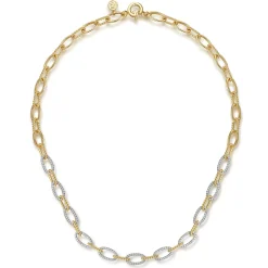 Discount Gabriel & Co. 14K Yellow Gold Oval Link Chain Necklace with Pave Diamond Link Stations