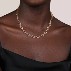 Discount Gabriel & Co. 14K Yellow Gold Oval Link Chain Necklace with Pave Diamond Link Stations
