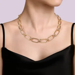 Best Gabriel & Co. 14K Yellow Gold Oval Link Chain Necklace wth Bujukan Connectors