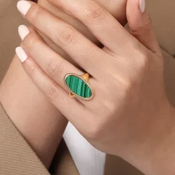 Outlet Gabriel & Co. 14K Yellow Gold Oval Malachite Inlay Signet Ring