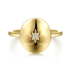 Gabriel & Co. 14K Yellow Gold Oval Medallion Ring with Diamond Star Center