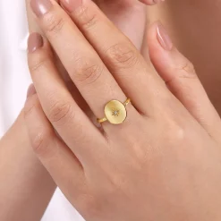 Gabriel & Co. 14K Yellow Gold Oval Medallion Ring with Diamond Star Center