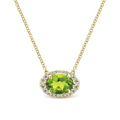Online Gabriel & Co. 14K Yellow Gold Oval Peridot and Diamond Halo Pendant Necklace