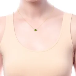 Online Gabriel & Co. 14K Yellow Gold Oval Peridot and Diamond Halo Pendant Necklace