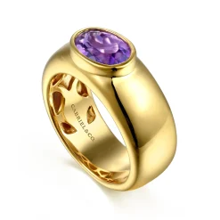 Hot Gabriel & Co. 14K Yellow Gold Oval Shape Amethyst Wide Band Ring