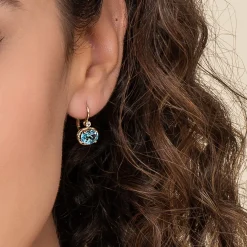 Clearance Gabriel & Co. 14K Yellow Gold Oval Swiss Blue Topaz and Diamond Leverback Earrings