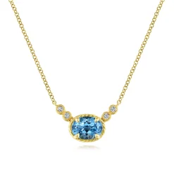Gabriel & Co. 14K Yellow Gold Oval Swiss Blue Topaz Pendant Necklace with Diamond Accents