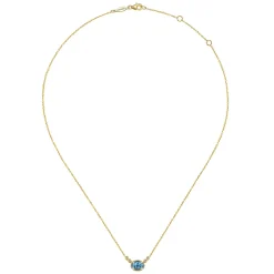 Gabriel & Co. 14K Yellow Gold Oval Swiss Blue Topaz Pendant Necklace with Diamond Accents