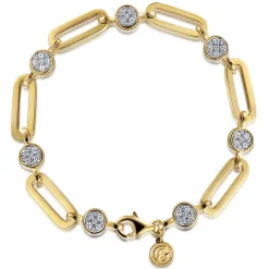 Outlet Gabriel & Co. 14K Yellow Gold Paperclip Chain Bracelet with Diamond Pave Round Stations