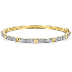 Discount Gabriel & Co. 14K Yellow Gold Pave Diamond Bangle with Pyramid Stations