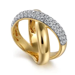 Clearance Gabriel & Co. 14K Yellow Gold Pave Diamond Criss Cross Ring