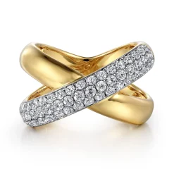 Clearance Gabriel & Co. 14K Yellow Gold Pave Diamond Criss Cross Ring