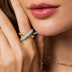 Clearance Gabriel & Co. 14K Yellow Gold Pave Diamond Criss Cross Ring