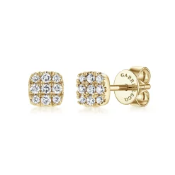Best Gabriel & Co. 14K Yellow Gold Pave Diamond Cushion Cut Stud Earrings