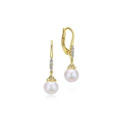 Discount Gabriel & Co. 14K Yellow Gold Pave Diamond Pearl Drop Earrings