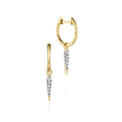 Discount Gabriel & Co. 14K Yellow Gold Pave Diamond Spike Huggie Drop Earrings