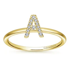 Clearance Gabriel & Co. 14K Yellow Gold Pave Diamond Uppercase A Initial Ring