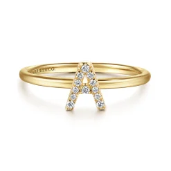 Clearance Gabriel & Co. 14K Yellow Gold Pave Diamond Uppercase A Initial Ring