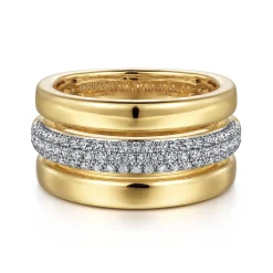 Sale Gabriel & Co. 14K Yellow Gold Pave Diamond Wide Band Ring