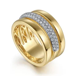 Sale Gabriel & Co. 14K Yellow Gold Pave Diamond Wide Band Ring