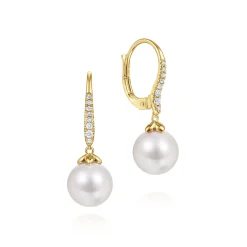 Online Gabriel & Co. 14K Yellow Gold Pearl and Diamond Leverback Earrings