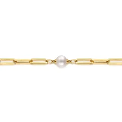 Outlet Gabriel & Co. 14K Yellow Gold Pearl and Hollow Link Station Chain Bracelet