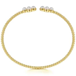 Clearance Gabriel & Co. 14K Yellow Gold Pearl Bujukan Open Bangle