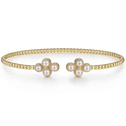 Clearance Gabriel & Co. 14K Yellow Gold Pearl Bujukan Open Bangle