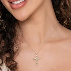 New Gabriel & Co. 14K Yellow Gold Pearl Cross Pendant Necklace