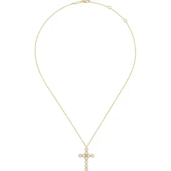 New Gabriel & Co. 14K Yellow Gold Pearl Cross Pendant Necklace