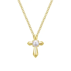 Online Gabriel & Co. 14K Yellow Gold Pearl Cross Pendant Necklace