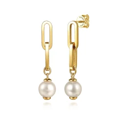 Discount Gabriel & Co. 14K Yellow Gold Pearl Stud Drop Link Earrings