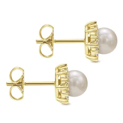 Hot Gabriel & Co. 14K Yellow Gold Pearl with Diamond Halo Stud Earrings