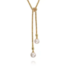 Gabriel & Co. 14K Yellow Gold Pearl Wrap Around And Tie Necklace