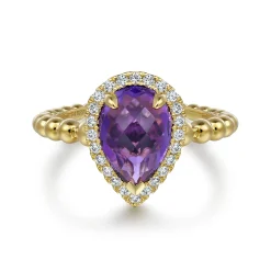 Online Gabriel & Co. 14K Yellow Gold Pear Shape Amethyst with Diamond Halo Ring