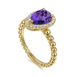 Online Gabriel & Co. 14K Yellow Gold Pear Shape Amethyst with Diamond Halo Ring