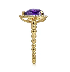 Online Gabriel & Co. 14K Yellow Gold Pear Shape Amethyst with Diamond Halo Ring