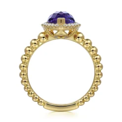 Online Gabriel & Co. 14K Yellow Gold Pear Shape Amethyst with Diamond Halo Ring