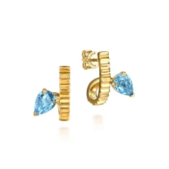 Sale Gabriel & Co. 14K Yellow Gold Pear Shape Blue Topaz and Diamond Cut J-Hoop Earrings