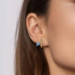 Sale Gabriel & Co. 14K Yellow Gold Pear Shape Blue Topaz and Diamond Cut J-Hoop Earrings