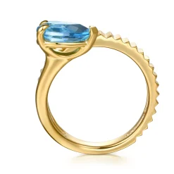 Outlet Gabriel & Co. 14K Yellow Gold Pear Shape Blue Topaz and Diamond Cut Ladies Ring