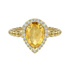 Hot Gabriel & Co. 14K Yellow Gold Pear Shape Citrine with Diamond Halo Ring