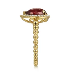Clearance Gabriel & Co. 14K Yellow Gold Pear Shape Garnet with Diamond Halo Ring
