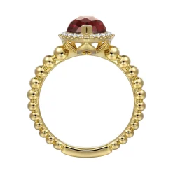Clearance Gabriel & Co. 14K Yellow Gold Pear Shape Garnet with Diamond Halo Ring
