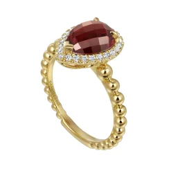 Clearance Gabriel & Co. 14K Yellow Gold Pear Shape Garnet with Diamond Halo Ring